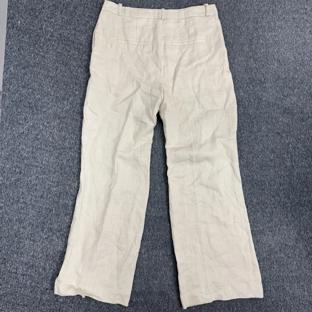 NEW H&M White Linen Wide-Leg Women's Dress Pants, Size 14, Zipper, Flat Front